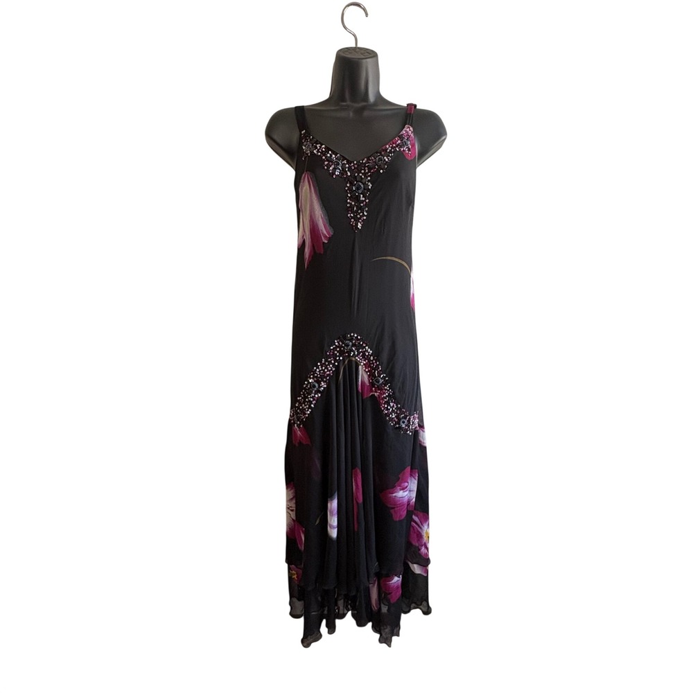 NEW Midnight Velvet Size XL Black Pink Sequin Beaded Formal Dress Y2K HOCO